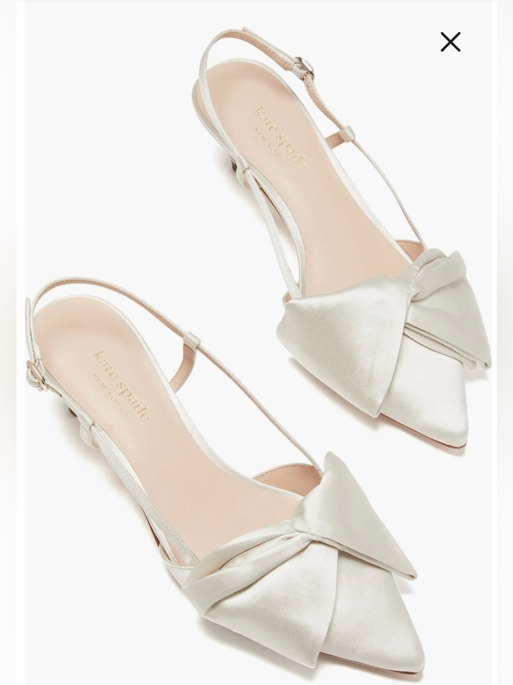 Kate Spade Marseille Ivory Satin Bow Slingback Kitten Heels 7.5B NIB
